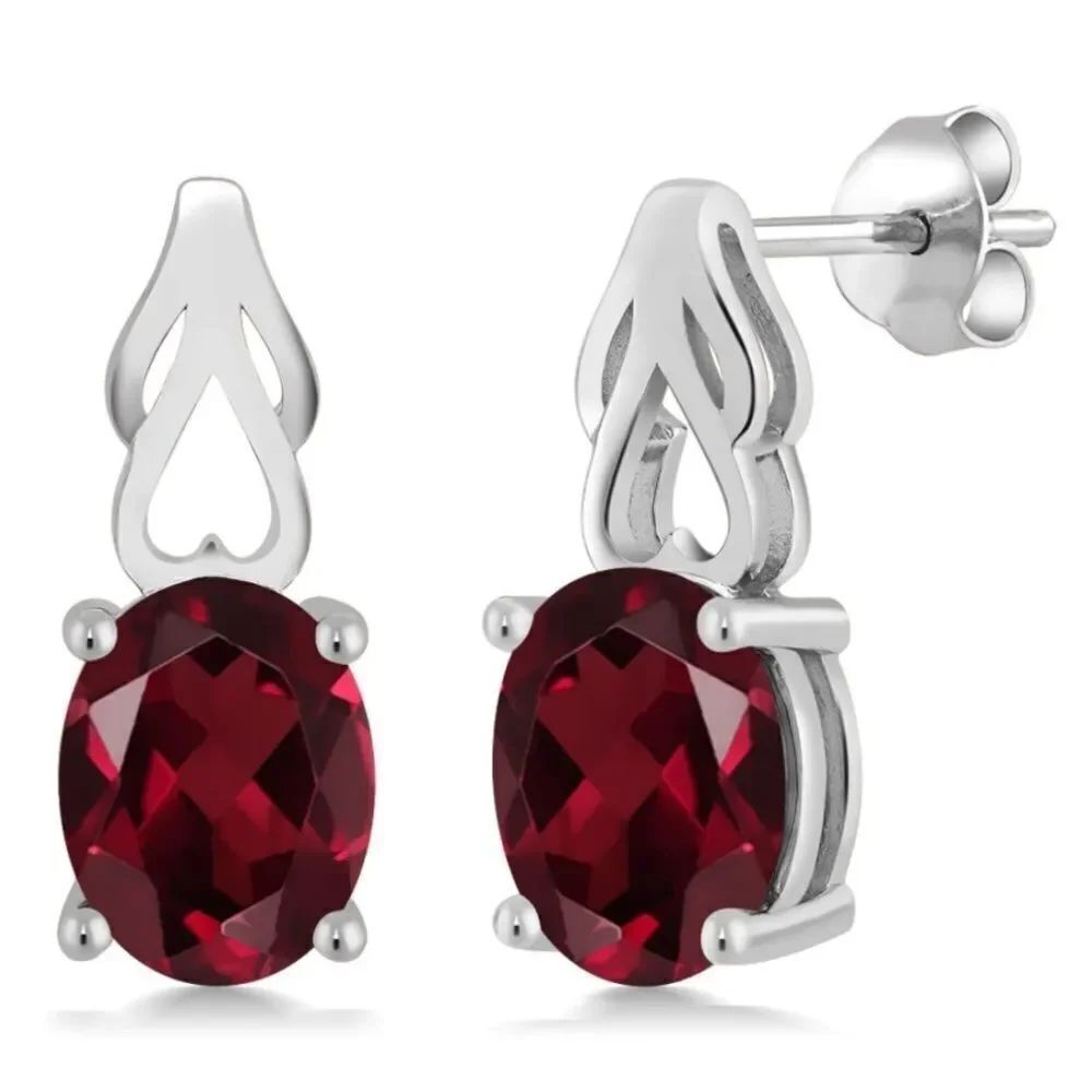 925 Sterling Silver with 4.00 Cttw Rhodolite Garnet Oval Post Back Drop Earrings